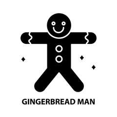 gingerbread man icon, black vector sign with editable strokes, concept illustration