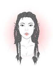 Vector portrait of a beautiful young woman with french braids on a white background.