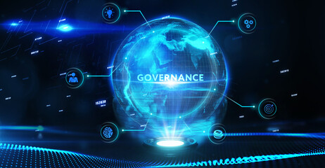 Business, Technology, Internet and network concept. virtual screen of the future and sees the inscription: Governance