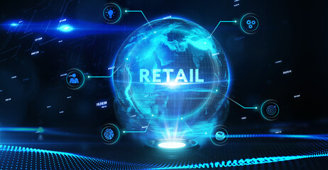 The concept of business, technology, the Internet and the network. virtual screen of the future and sees the inscription: Retail