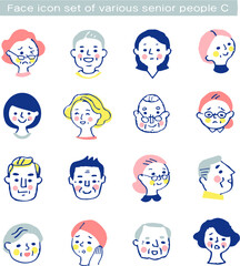 さまざまなシニアの顔アイコン　セット