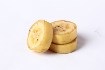 fresh sliced banana fruit with peel, isolated background