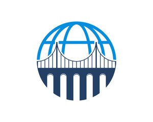 Combination blue bridge with globe logo