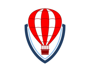 Flying air balloon in the shield logo