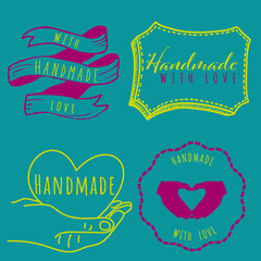 Set of labels, Handmade With Love Vector Illustrations, Vector Badges,