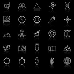 Diving line icons with reflect on black background