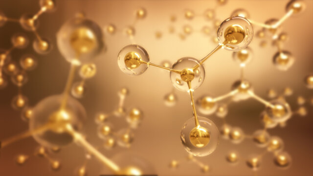 Abstract Structure Background Gold Molecule Or Atom,3d rendering.