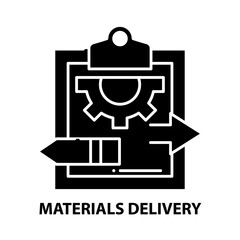 materials delivery icon, black vector sign with editable strokes, concept illustration