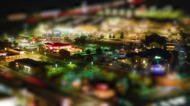 Night Shopping Small Town Hyperlapse tilt shift effect at dark 