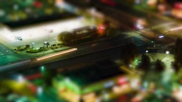 Night Shopping Small Town Hyperlapse tilt shift effect at dark 