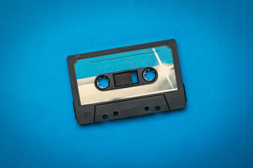 Fototapeta premium Blue and white blue tape on a blue background.