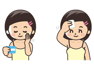 肌にクリームを塗る女性　美容　ビューティー　スキンケア