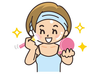 チークを塗る女性　美容　ビューティー　化粧　メイク