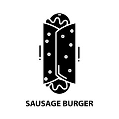 sausage burger icon, black vector sign with editable strokes, concept illustration