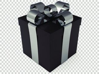 3d black box with silver ribbon png