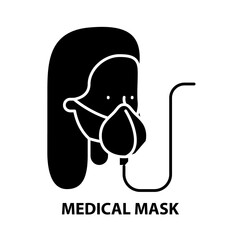 medical mask icon, black vector sign with editable strokes, concept illustration