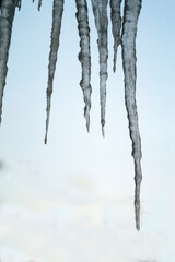 frozen water in the form of icicles.