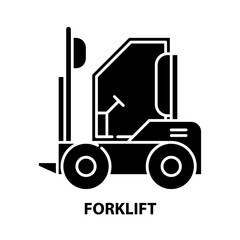 forklift symbol icon, black vector sign with editable strokes, concept illustration