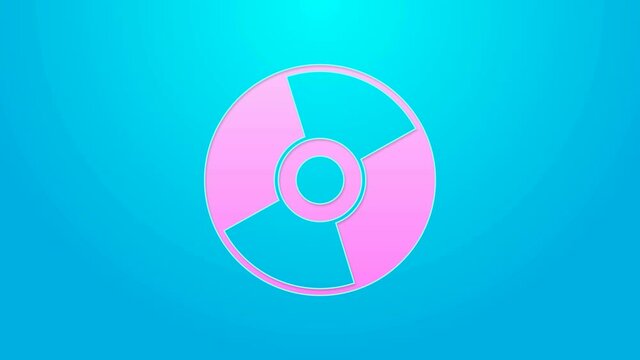 Pink line CD or DVD disk icon isolated on blue background. Compact disc sign. 4K Video motion graphic animation