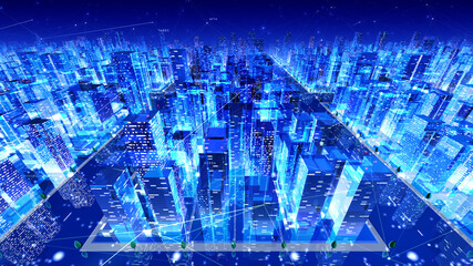 Digital City Network Building Technology Communication Big data Business 3D illustration