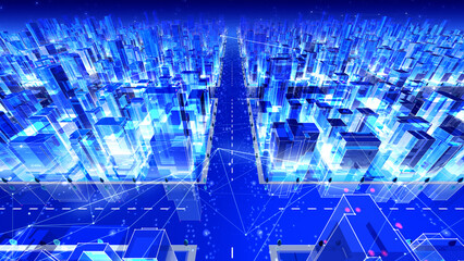 Digital City Network Building Technology Communication Big data Business 3D illustration Background