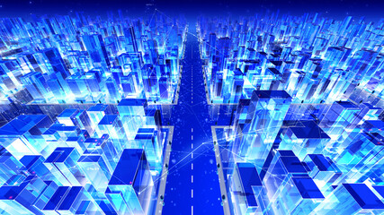 Digital City Network Building Technology Communication Big data Business 3D illustration Background