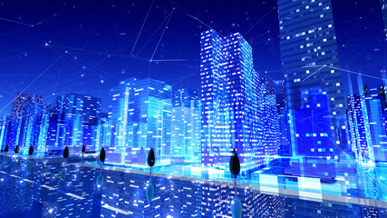 Digital City Network Building Technology Communication Big data Business 3D illustration Background