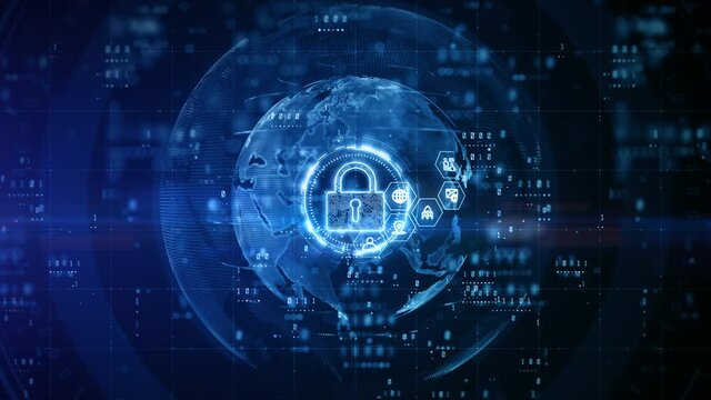 Padlock of Cyber Security Digital Data, Digital Data Network Protection, Global Network 5g High-Speed Internet Connection and Big Data Analysis Future Background Concept.