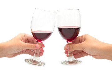 Cheer a glass of two red wine isolated