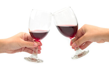 Cheer a glass of two red wine isolated