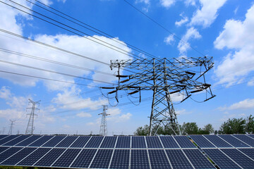 High voltage tower and solar power panel.