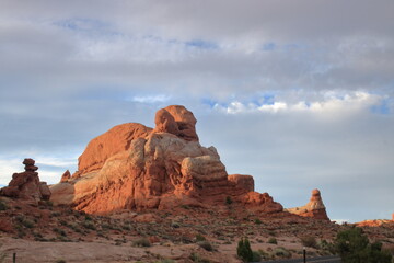 Fototapeta na wymiar Desert monolith in twilight, Arches National Park, Utah