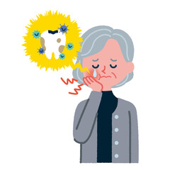 虫歯になってしまったシニア女性のイラスト素材