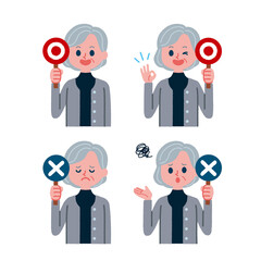 マルバツ札を持っているシニア男性のイラスト素材 Wall Mural ぴんりか