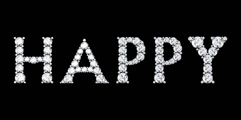 happry word made of diamonds letters with on black background.3d rendering