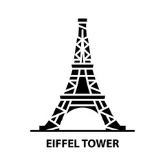 eiffel tower icon, black vector sign with editable strokes, concept illustration