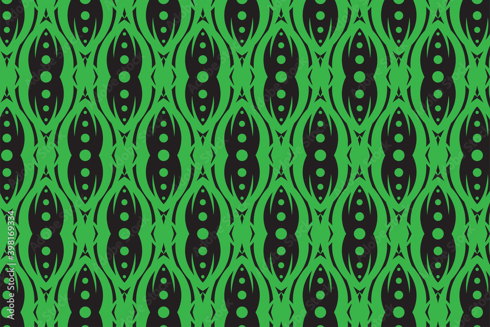 Poster ethnic seamless pattern template design. circle element and abstract curve use green color in black 