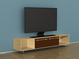 tv stand in living room. 3D illustration