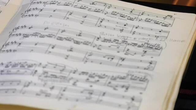 Abstract composition of learning piano music. Music notation for beginner musicians
