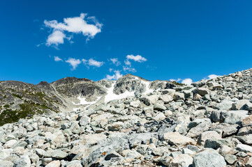 Large rocks along a hiking trail at Blackcomb Mountain, British Columbia