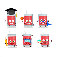 School student of watermelon juice cartoon character with various expressions