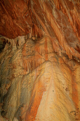 Detail of cave wall, stalactites and stalagmites. Oylat Cave, Bursa, Turkey
