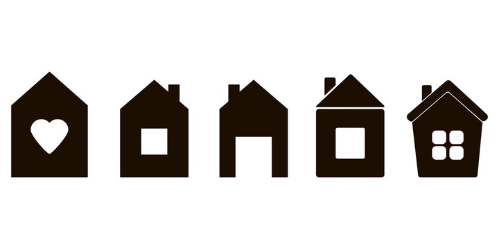 Black silhouettes of houses on white background. Construction building logo vector.  Home icon. Stock image. EPS 10.