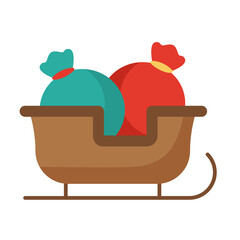 happy merry christmas sleigh with gifts bags flat style icon