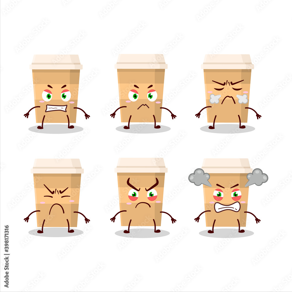 Poster new coffee cup cartoon character with various angry expressions