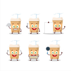 Cartoon character of new coffee cup with various chef emoticons