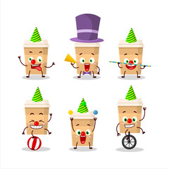 Cartoon character of new coffee cup with various circus shows