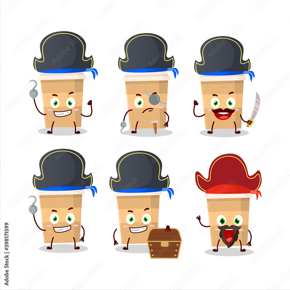 Sticker Cartoon character of new coffee cup with various pirates emoticons