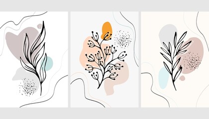 Set of backgrounds with plants and abstraction