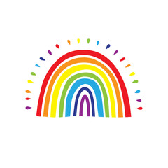 Rainbow logo, Cute hand drawn rainbow icon. Vector flat illustration